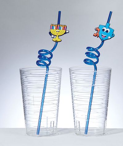 Set of 4 Chanukah Fun Straws with Dreidels and Menorahs