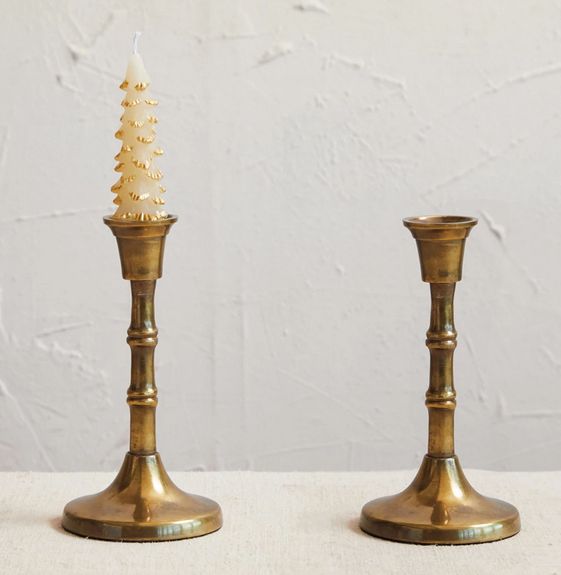 Embossed Aluminum Taper Holders, Antique Brass Finish