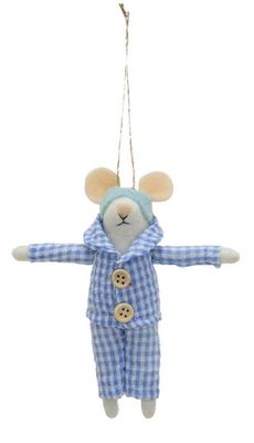 Felt Mouse Gingham Jammies &amp; Sleep Mask Ornament - Blue