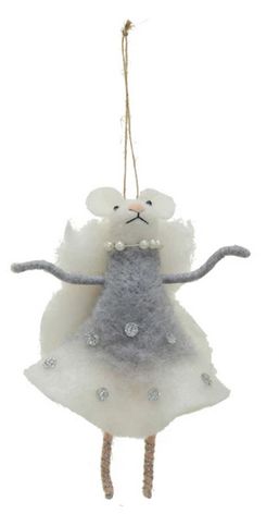 Handmade Wool Felt Ballerina Mouse Ornament -Grey