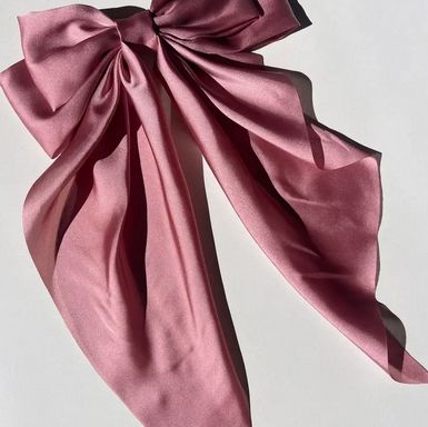 Long Satin Hair Bow Barrette Clip - Pink