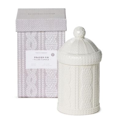 Cable Knit Lidded Filled Candle with Frasier Fir Scent
