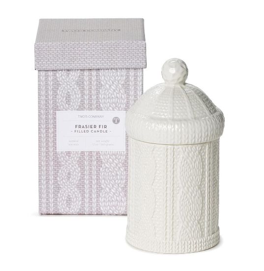 Cable Knit Lidded Filled Candle with Frasier Fir Scent