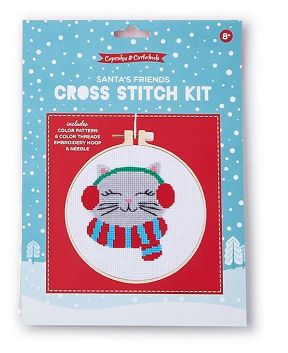 Holiday Cross Stitch Embroidery Craft Kit - Cat
