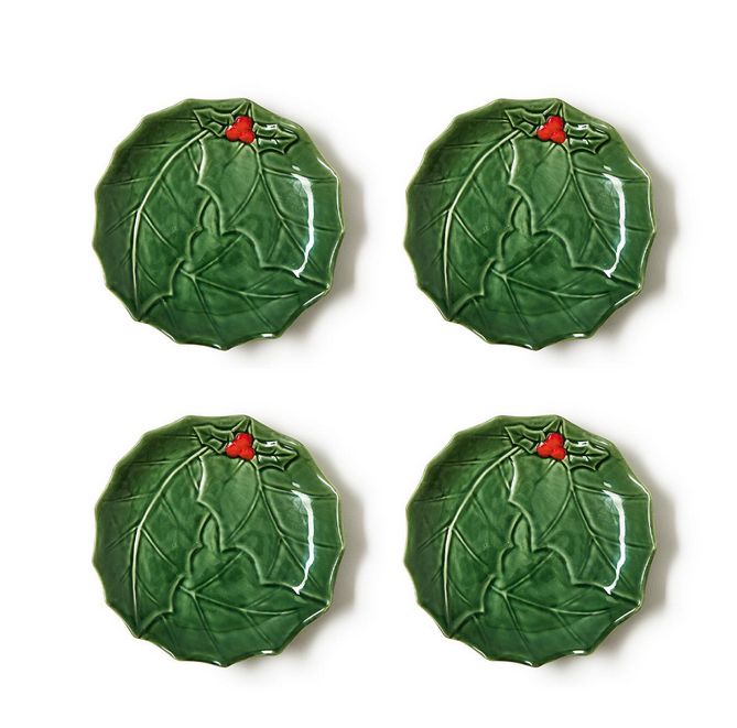 Holiday Holly Tidbit Plate with Berries