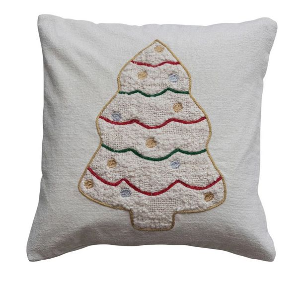 20&quot; Square Cotton Pillow w/ Embroidered &amp; Tufted Christmas Tree