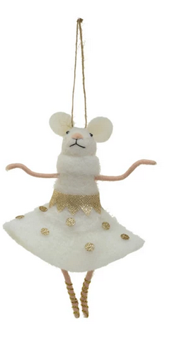 Handmade Wool Felt Ballerina Mouse Ornament -Gold