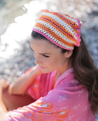 Luna Stripe Crochet Headscraf - Pink, Orange, White