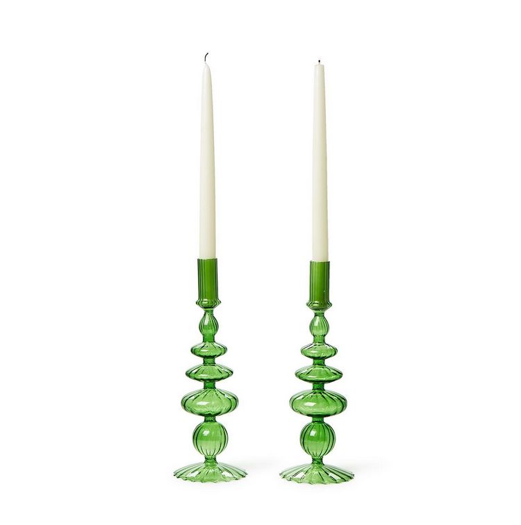 Hand-Blown Glass Candlestick - Green