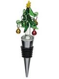 Zinc Alloy Wine Stopper w/ Hand-Painted Glass Holiday Icon - Tree