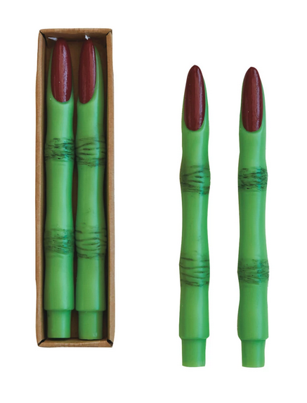 Unscented Witch Finger Shaped Taper Candles in Box, Green &amp; Red