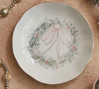 Stoneware Bowl w/ Wreath &amp; Gold Electroplating, Multi Color