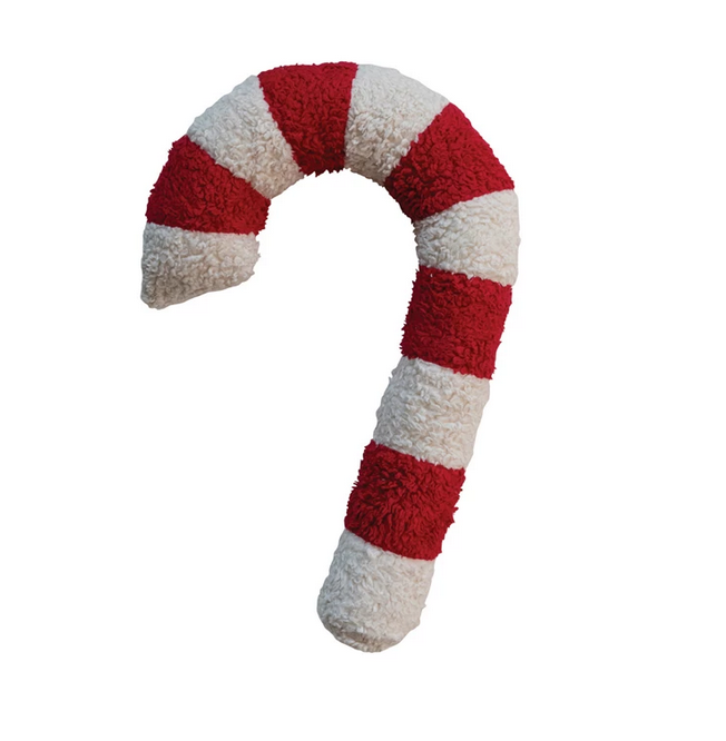 22&quot;L x 13&quot;W Cotton Sherpa Candy Cane Shaped Pillow