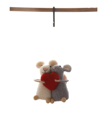 Wool Felt Mice with Heart Ornament