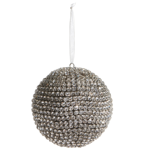4.5&quot; Pave Crystal Ball Ornament - Silver