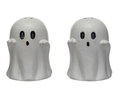 Embossed Stoneware Ghost Shaped Salt &amp; Pepper Shakers