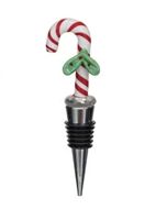 Zinc Alloy Wine Stopper w/ Hand-Painted Glass Holiday Icon - Candy Cane