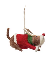 Wool Felt Dog in Holiday Outfit Ornament - Red Jacket
