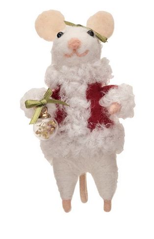 Wool Felt Mouse in Santa Outfit - Bow