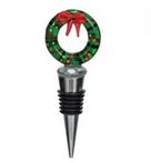 Zinc Alloy Wine Stopper w/ Hand-Painted Glass Holiday Icon - Wreath