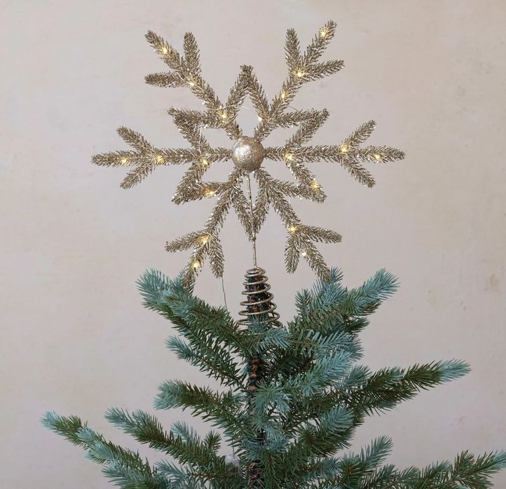 LED Snowflake Tree Topper w/ Glitter, Champagne Color