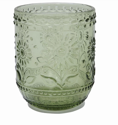 Flower Embossed Drinking Glass, Green