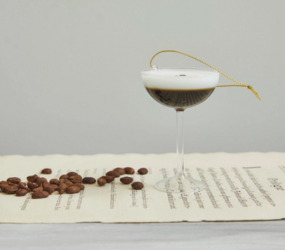 Glass Espresso Martini Ornament, Brown &amp; White