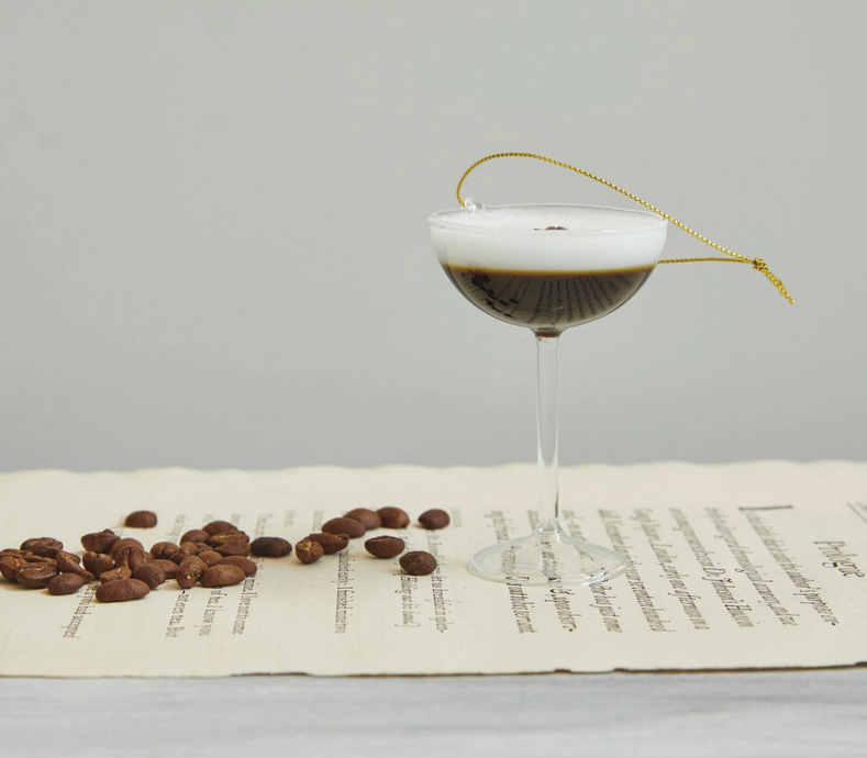 Glass Espresso Martini Ornament, Brown &amp; White