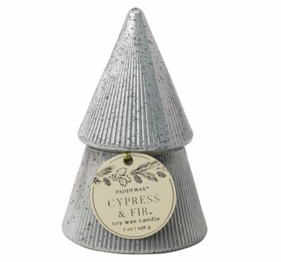 Cypress &amp; Fir 7oz  White Ribbed Mercury Tree Candle - Cypress &amp; Fir