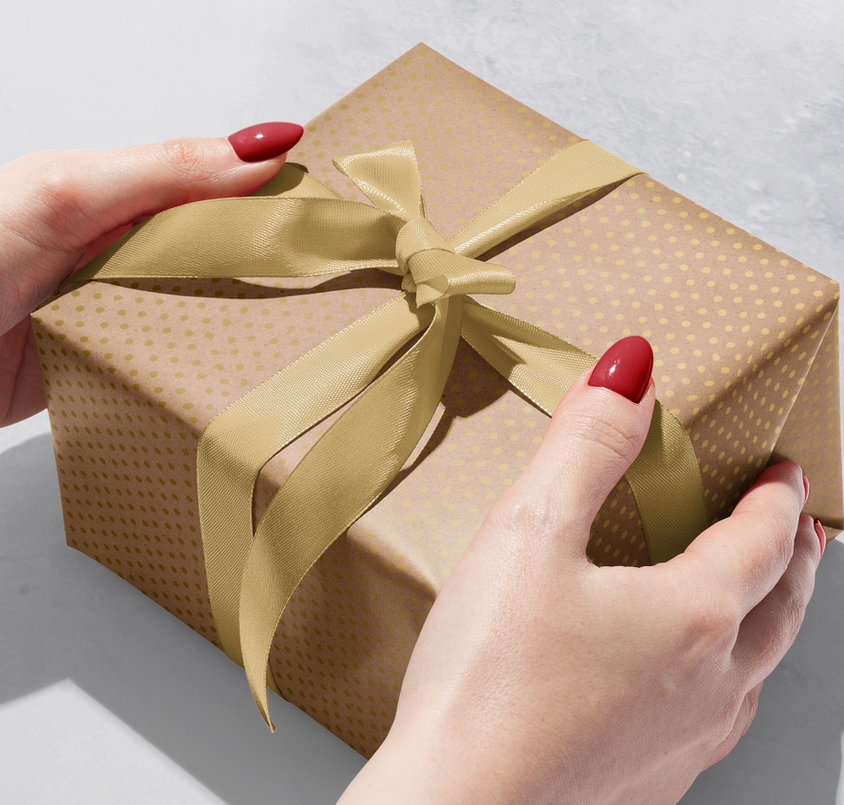Gold Dot &amp; Stripe On Kraft Wrap - Jumbos