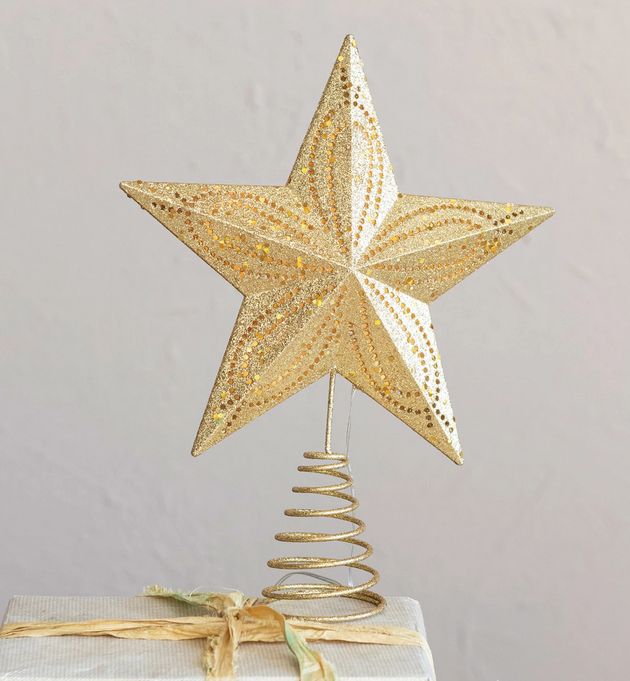 Plastic Star Tree Topper w/ Cut-Outs &amp; LED Lights, Gold Finish