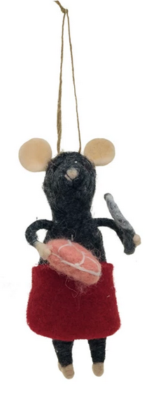 Handmade Wool Felt Chef Mouse Ornament - Meat