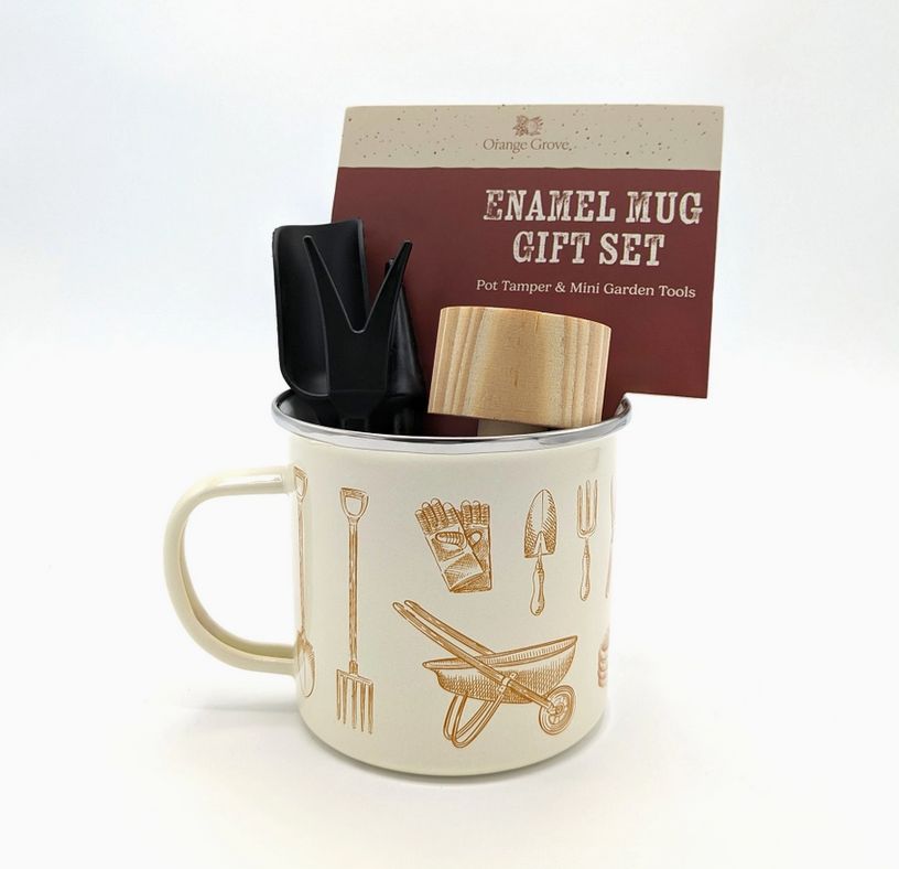 Orange Grove Mini Garden Tools &amp; Enamel Mug Gardening