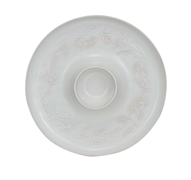 Debossed Stoneware Chip &amp; Dip w/ Pine Boughs
