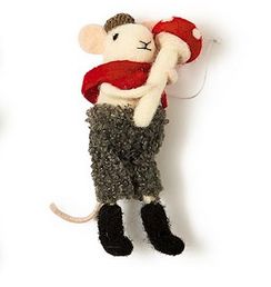 Holiday Mice Felt Ornament w/ Mushroom
