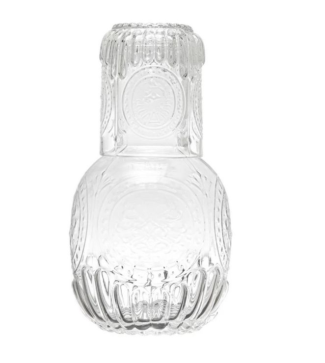 28 oz. Embossed Glass Carafe w/ 8 oz. Embossed Drinking Glass