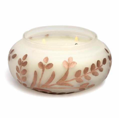 Cypress &amp; Fir 14 oz Frosted White Glass w/ Copper Branch Etching