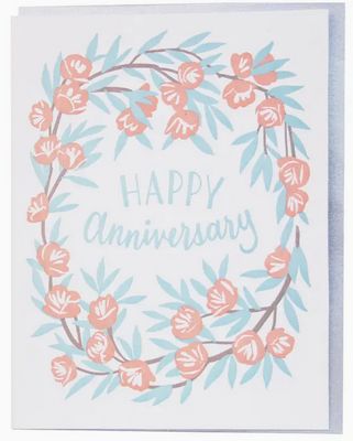 Peony Wreath Anniversary Card
