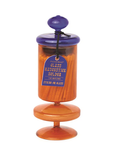 Glass Matchstick Holders - Amber with Blue Lid