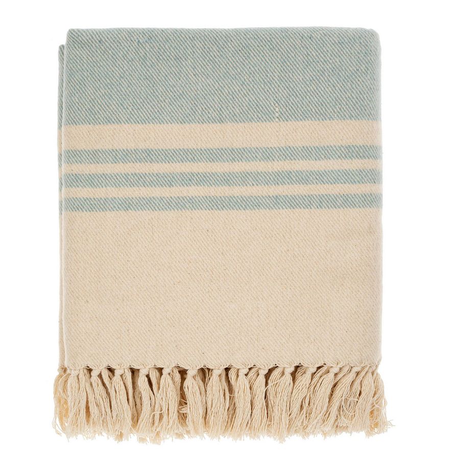Beach Stripe Brushed Throw Blue