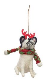 Wool Felt Dog in Holiday Outfit Ornament - Red/Green Scraf