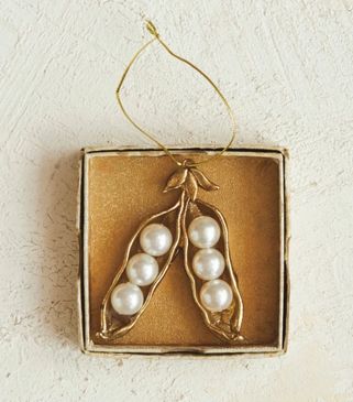 Metal &amp; Faux Pearl Pea Pod Ornament