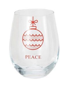 18 oz. Stemless Wine Glass w/ Ornament - Peace