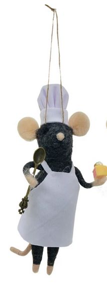 Handmade Wool Felt Chef Mouse Ornament- Spoon