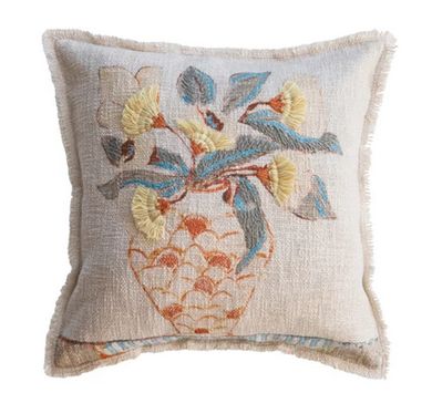 18&quot; Square Cotton Slub Printed Pillow- Design A