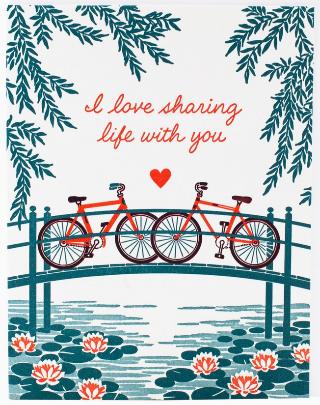 Bridge with Bikes Love Card