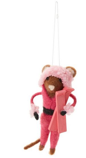 Ski Mouse Ornament  - Pink