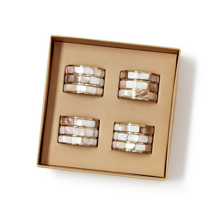 Mother of Pearl Napkin Ring Holder - Set of 4
