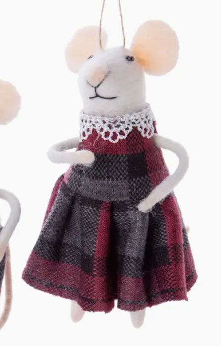 Felt Mouse Couple Orns in Plaid Outfits - Dress