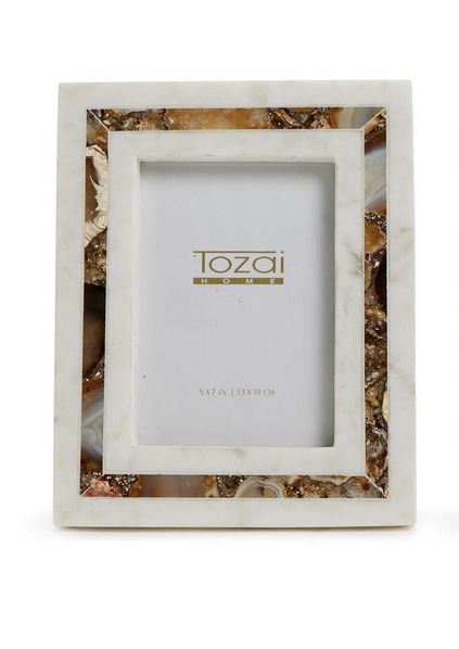 Amber Agate Inlay White Marble Photo Frame - 5x7